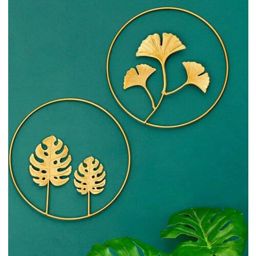 Nordic Style Leaf Shape Hanging Wall Decor Painting Background Iron Art Retro 9.4 Inch Leaves Wall Figurine Living Bedroom Decor