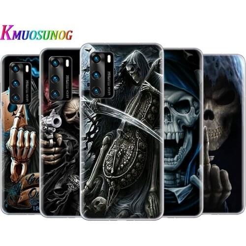 Transparent Cover Grim Reaper Skull Skeleton For Huawei P40 Lite E P30 P20 P10 P9 P8 Pro Plus Lite mini 2019 Phone Case