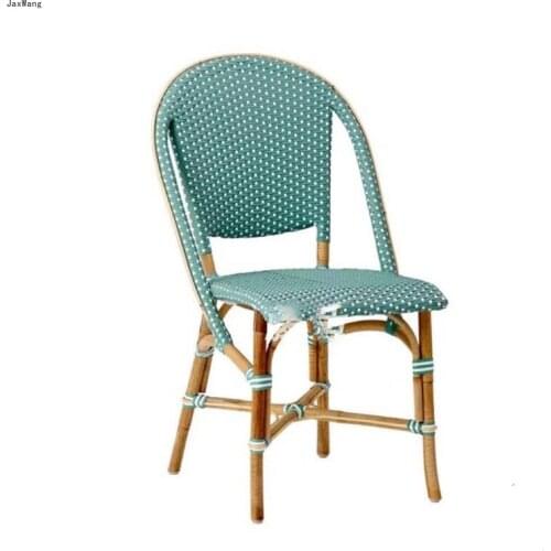 Nordic Dining Chair Handmade Bamboo French Rattan Dining Chairs Ins Woven Small Stool Outdoor Restaurant Lattice House Furniture