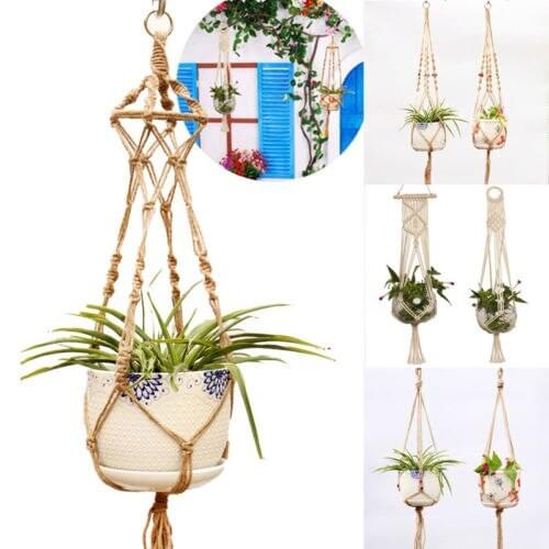 Modern Pot Garden Holder Plant Hanger Flower Legs Hanging Macrame Rope Basket