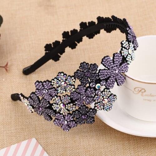 Korean Simple Headwear Vintage Cute Australia Rhinestone Flowers Floral Hairband for Women Trendy Headdress Hair Accessories