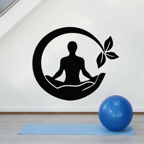 Yoga Vinyl Wall Decal Yoga Meditation Window Lotus Pose Abstract Hand Palm Mural For Home Bedroom Living Room Decor M52