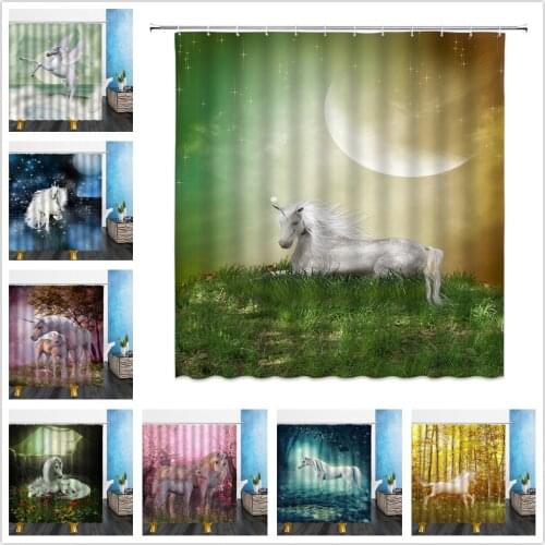 Horse Zebra Animal Shower Curtains Unicorn Wing Horse Moon 3D Print Waterproof Polyester Cloth Bathroom Decor Curtain With Hooks