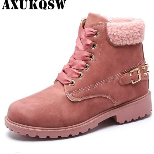 Shoes Women Boots 2021 Fashion Warm Plush Ankle Boots Winter Hiking Shoes Round Toe lace-up Female Snow Boots Brand Shoes Woman