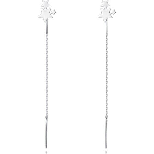 New Platinum 950 Earrings Women Star Long Dangle Earrings Stamp Pt950