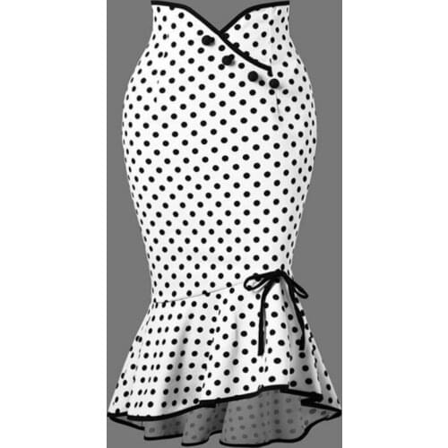 Women Elegant Polka Dot Print Mermaid Trumpet Skirts 2021 Korean Fashion Summer Female Sexy High Waist Midi Skirt Office Lady