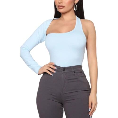 Women rompers Sexy One Shoulder Bodysuit Fashion Solid Color Halter Backless High Waist Jumpsuit Hollow out Asymmetry design
