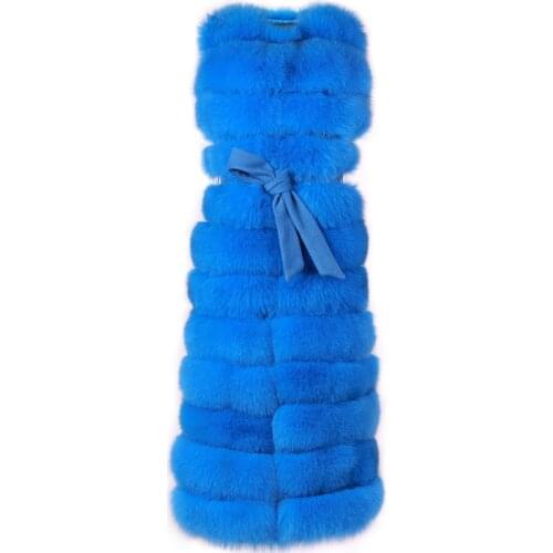 YOLOAgain women real fox fur long vest ladies natural fox fur gliet sleeveless long coat