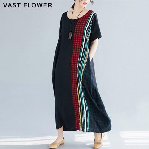 Summer Dress Vintage Polka Dot Striped Women Long Dress Black Cotton Casual Loose Elegant Fashion Clothes 2021 Ladies Dresses