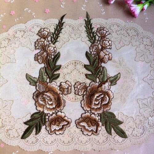 1Pair 10*29cm Rose lace patches Craft embroidered lace patch rose venice lace applique sewing accessories clothes lace applique