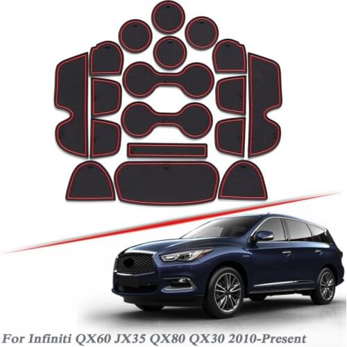 18pcs Car Styling For Infiniti QX60 JX35 QX80 QX30 2010-2020 Latex Gate slot pad Interior Door Groove Mat An-slip dust Accessory