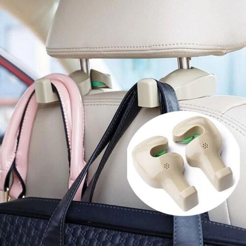 2pcs/set Car Seat Headrest Hanging Hook Coat Purse Bag Hanger Organizer Holder Beige