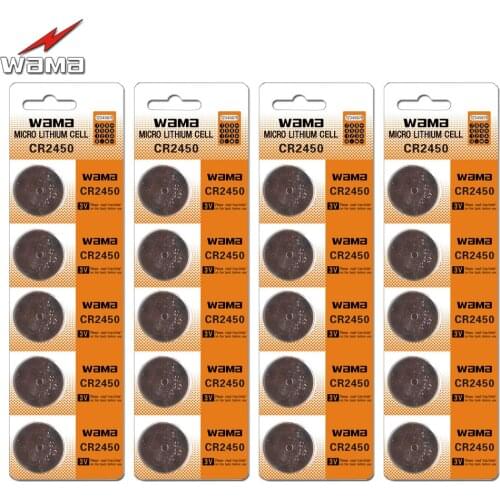 20pcs/4pack Wama CR2450 Batteries 3V Button Cell Lithium DL2450 ECR2450 BR2450 KCR2450 Car Remote Coin Battery New