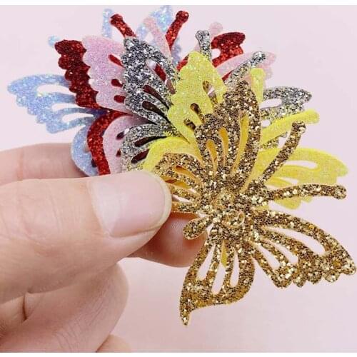 30pcs 45/30mm Hollow Out Glitter Butterfly Mini Appliques For Ties Kids Accessories Craft Supplies