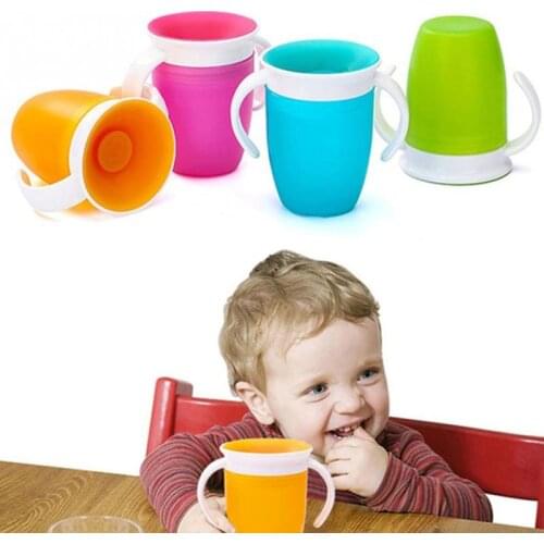 360 Degrees Can Be Rotated Baby Learning Drinking Cup With Double Handle Flip lid Leakproof Infants Water Cups Bottle