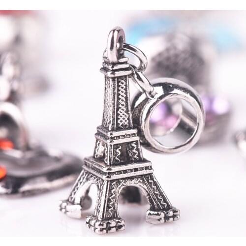 50pcs Mixed Tibetan Silver Tone Eiffel Tower Beads European Charms Pendant Fit Bracelet Jewelry DIY Findings Handmde Metal Beads
