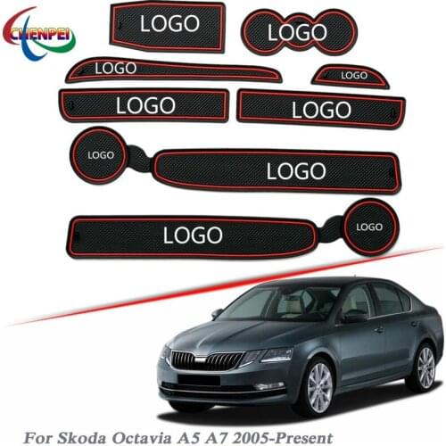 Brand LOGO Car Styling For Skoda Octavia A5 A7 2005-Present Gate slot pad Interior Door Groove Mat Non-slip dust Accessories