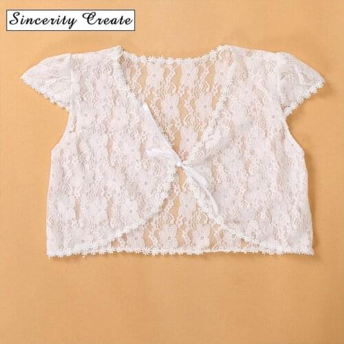 Hollow Out Lace Matching Dress Short Sleeve White Short Length Cardigans For Girls Spring Summer KC-1825