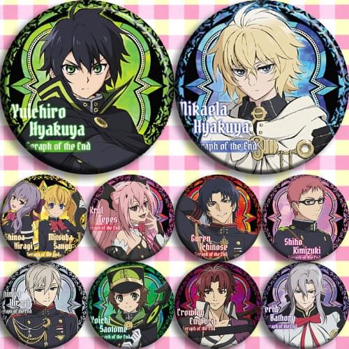 Brdwn Seraph of the end Yuichiro Hyakuya Hiiragi Shinoa Yoichi Saotome Shiho Kimizuki Mitsuba Guren Ichinose Cosplay Badge #AB