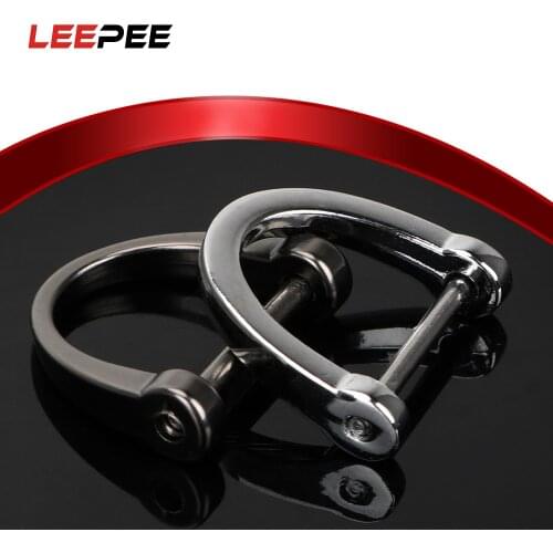 LEEPEE D Shape Horseshoe Car Key Holder Key Ring Thick Rod Car Keychain Metal Key Chain Interior Accessories Classic Car-styling