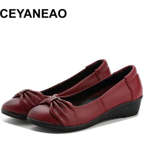 CEYANEAO Women Genuine Leather Shoes Slip on Ballet Women Flats Butterfly-knot Woman Shoes 4 colors Moccasins Loafers ShoesE1939