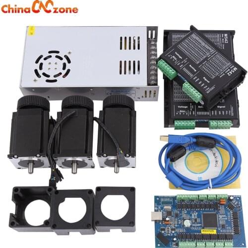 CNC MACH3 USB Kit 3pcs Nema 23 Stepper Motor 57HS76 3A + 3pcs M542 Driver+ Interface Board+Power Supply