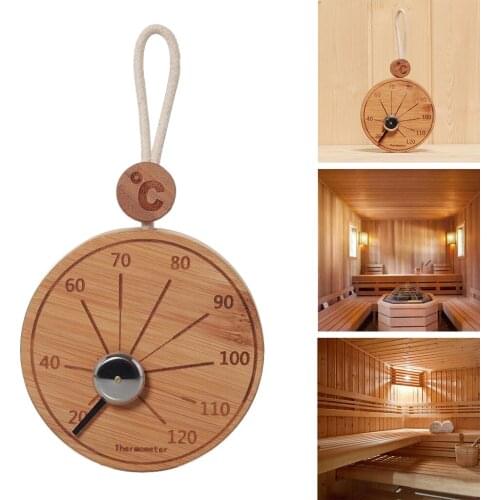 Wooden Round Sauna Thermometer Hygrometer Temperature Measurement Hanging