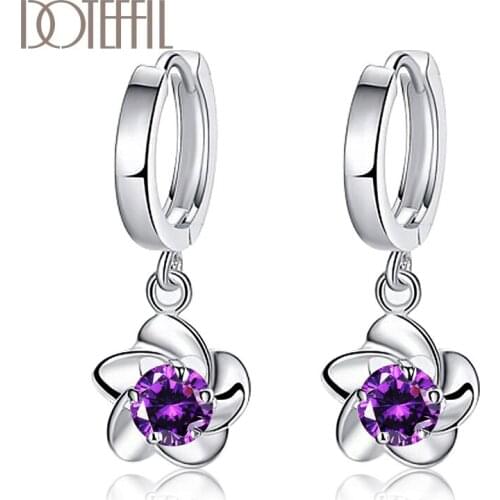 DOTEFFIL 925 Sterling Silver Charm Jewelry AAA Zircon Flower Earrings For Women Lady Wedding Engagement Party Fashion Jewelry