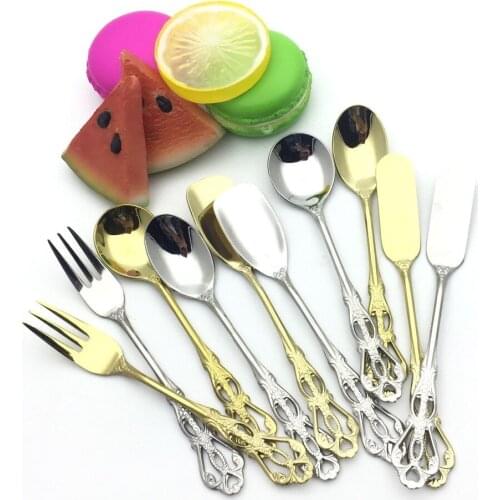 Palace Elegant Afternoon Tea Cutlery Set Coffee Cake Scoop Dessert Fork Butter Knife Jam Spoon Electroplate Breakfast Tableware