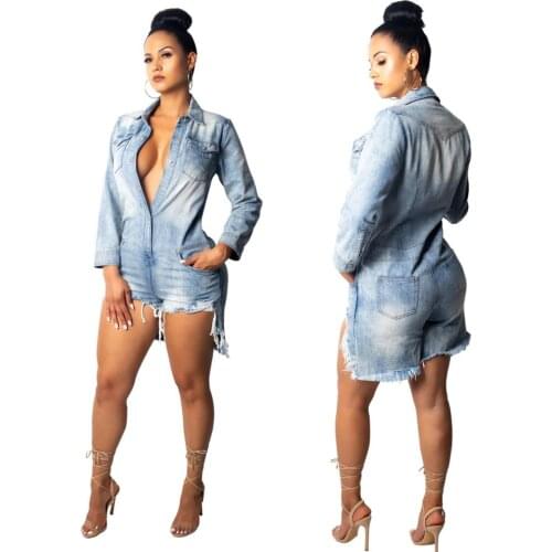 Denim Short bodysuit women Jeans Fashion sexy womens slim casual jumpsuit clothes 2019