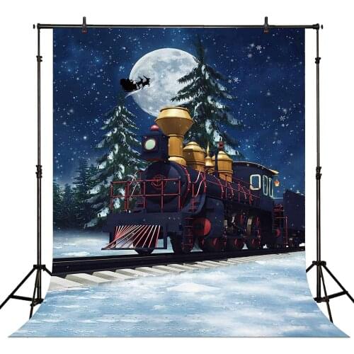 Winter Christmas Train Backdrop for Holiday Photography Xmas Snow Night Railway Kids Family Party Background Wonderland Banner