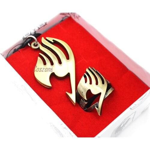 Anime Fairy Tail Ring Necklace Set Cosplay Alloy Pendant Jewelry Accessories With Box Unisex Souvenir Gift
