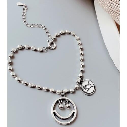 Korea Simple Smile Face Chain 925 Sterling Silver Bracelet For Women Good Lucky Initial Letter Jewelry Wholesale