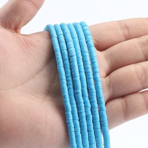 Round Flat Polymer Clay Beads Sky Blue Chip Disk Rondelle Loose Spacer Beads For DIY Jewelry Making Bracelet Necklace 15'' 4/6mm