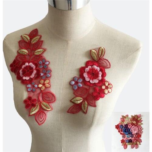 3D flower applications Lace collar DIY sewing Laces Craft materials embroidered fabrics for dresses accessories A pair of sale