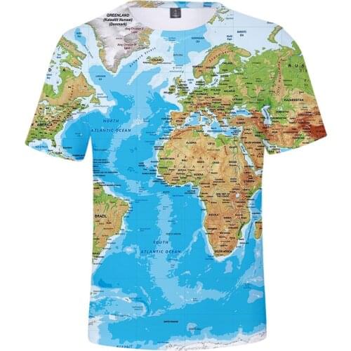 2021 Hot Sale 3D Print World Map Men/Women T Shirts Fashion Harajuku World Map Tee Shirt Summer Breathable Boy/Girls Brand Tops