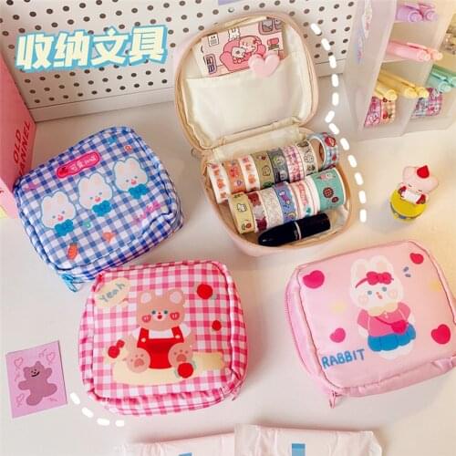 Women Small Cosmetic Bags Travel Sanitary Napkin Pouch For Girls Kawaii Rabbit Bear Coin Money Card Lipstick Korean Storage Bag