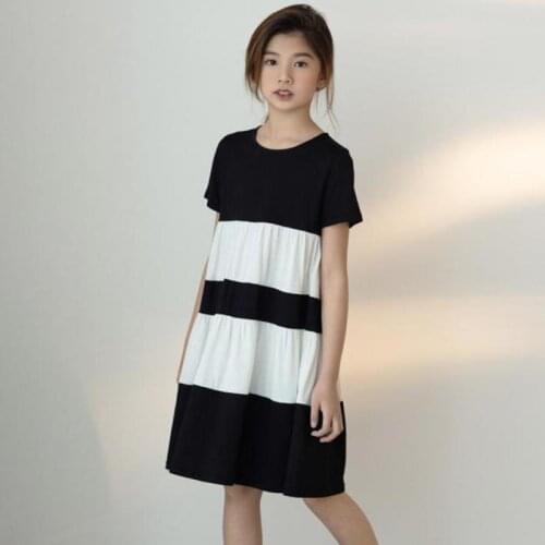 Lovely Sweet Girls Layered Dress Summer Short Sleeve Mid Length Gowns Children Daily Casual Dresses Korean Style Kids Clothes