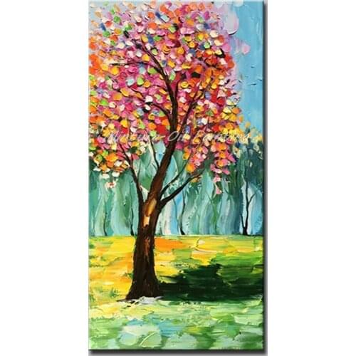 Mintura Oil Paintings on Canvas Handmade Riverside Trees Painting for Living Room Wall Acrylic Canvas Wall Sticker No Framed