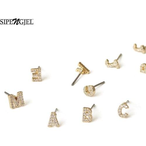 SIPENGJEL Gold Color Initail Letter Stud Earrings Dainty Minimalist DIY Alphabet Name Piercing Earrings For Women Jewelry 2021