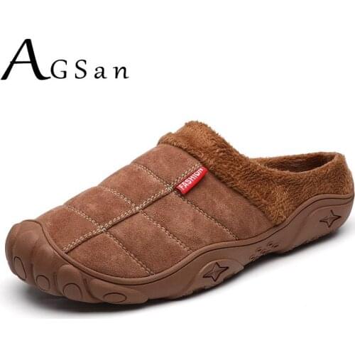 Slippers Men Winter Warm Shoes Plush Slippers Home Casual Shoes Slip On Flats with Fur House Shoes Non-Slip Winter Footwear 46