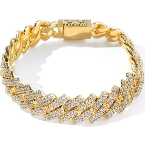 Iced Out Chains Bracelet for Men 2 Colors 14mm Miami Micro Pave Zircon Bracelets Fashion Hip Hop Rock Jewelry
