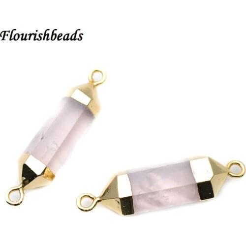 Natural Rose Quartz Stone Double Loops on Side Tube Cylinder Pendant Fashion Jewelry Necklace Connectors