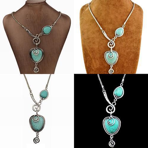 2020 New Vintage Women Long Stone Necklaces Turquoises Pendent Necklace for Women Chain Natural Stone Choker Necklace