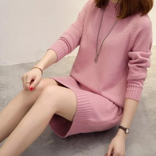 New Winter Autumn Dresses Women Sweater Dress Long Sleeve Thick Warm Knitted Dress Sexy Turtleneck Vestido Mini Dress White