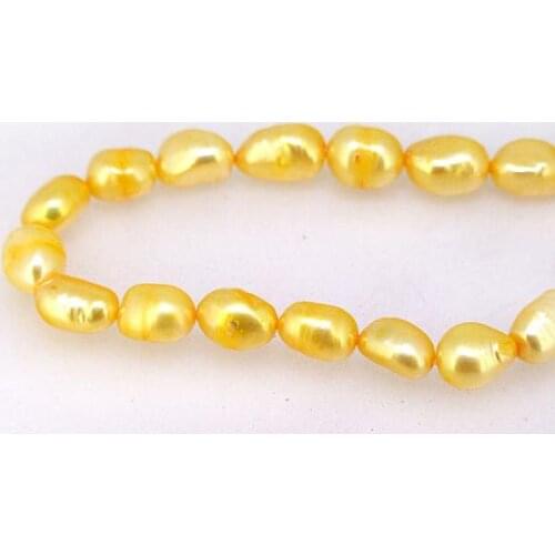 New Arrival Loose Pearl Jewelry Rice Yellow Baroque Genuine Freshwater Pearl 8x10mm Full Strand 16'' DIY Fine Jewelry Women Gift