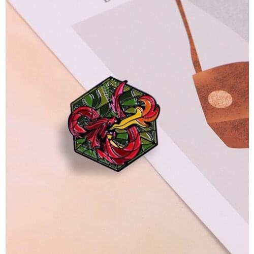 DND Stained Glass Logo Brooch Dungeon Master D20 dice Badge tabletop game pin