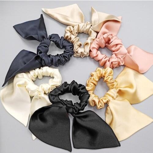 Free shippping Fashion women sweet ribbon bow solid color pure silk hair scrunchies cute gum OL basic Hair Tie Ponytail Holder