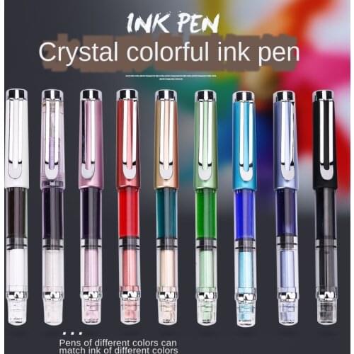 Wing Sung 3008 Piston Transparent Wingsung Fountain Pen Set EF/F Silver/GoldenTrim Ink Gift Pen for Office Business School