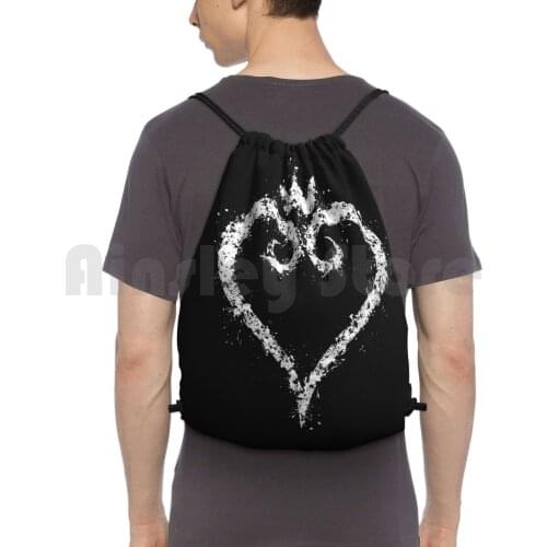 Kingdom Hearts Backpack Drawstring Bag Riding Climbing Gym Bag Kingdom Hearts Video Game Gaming Symbol Heart Crown Sora